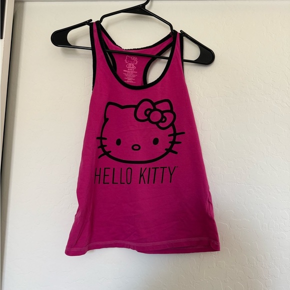 Hello Kitty Sanrio Pink Black Trim Racerback Sleepwear Tank Top Kawaii Cotton S - Picture 1 of 3